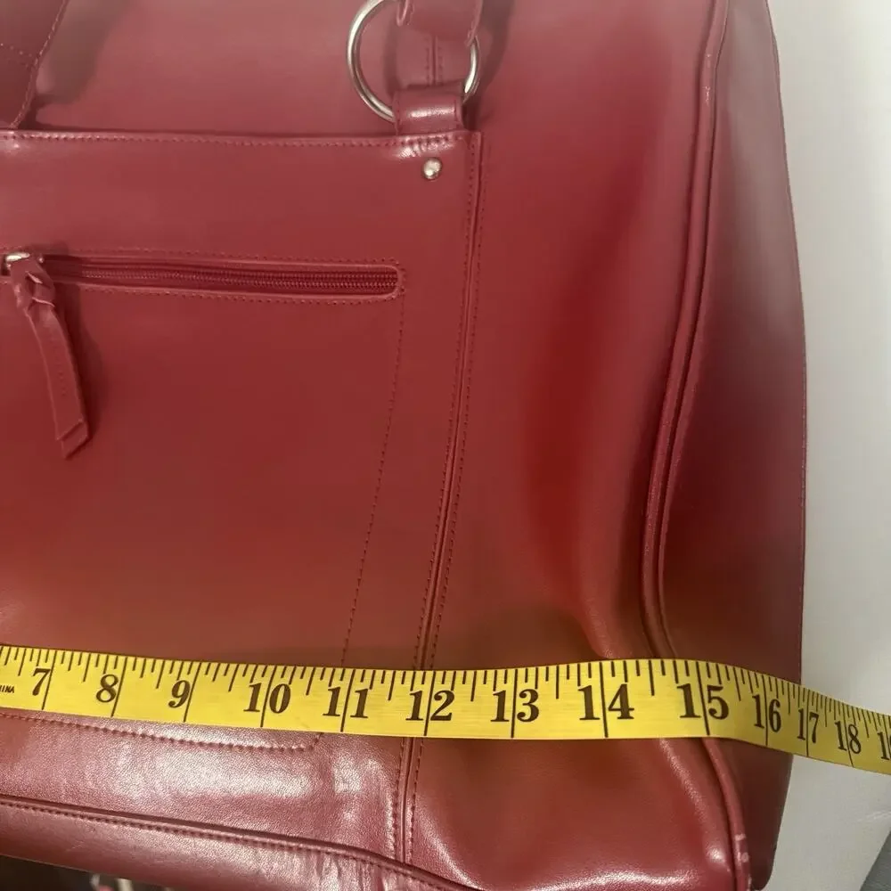 Franklin Covey Leather Bag Red multi Pockets Expandable Briefcase Laptop Office